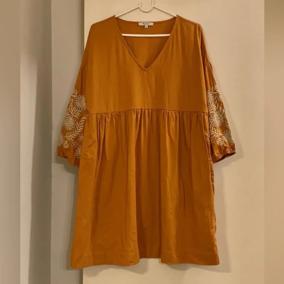MADEWELL Embroidered Sleeve Popover Dress in Burnished Caramel - Picture 5 of 11